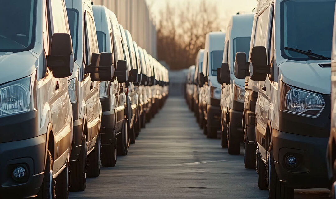 two columns of fleet vehicles