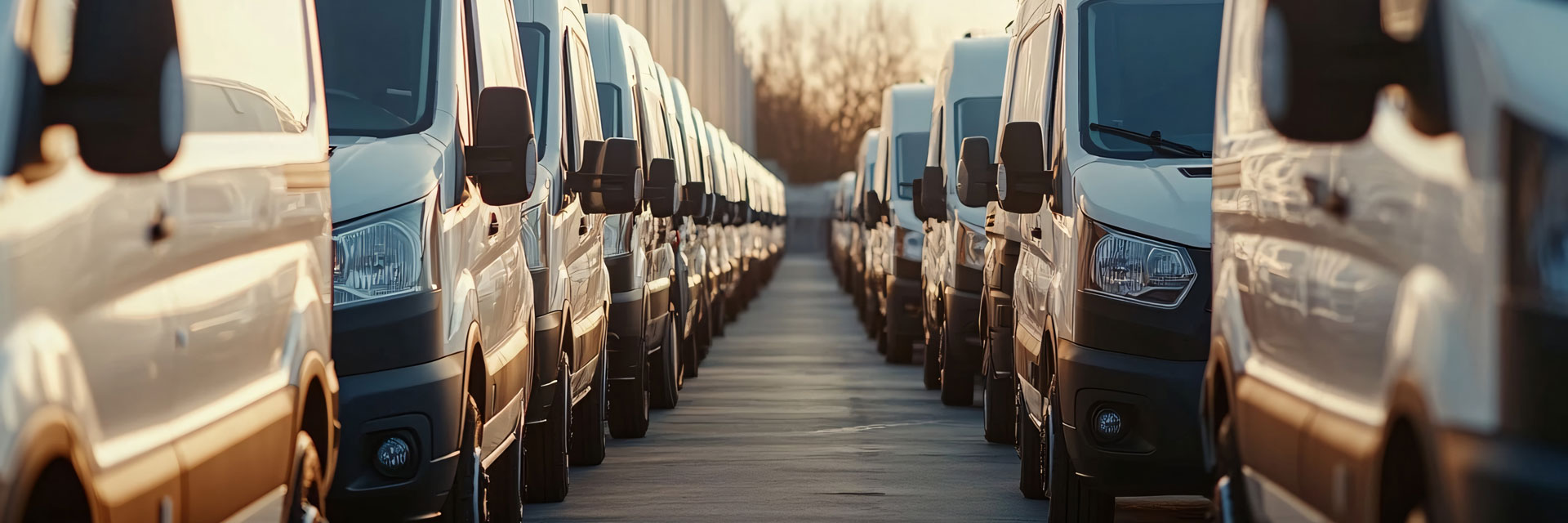 two columns of fleet vehicles