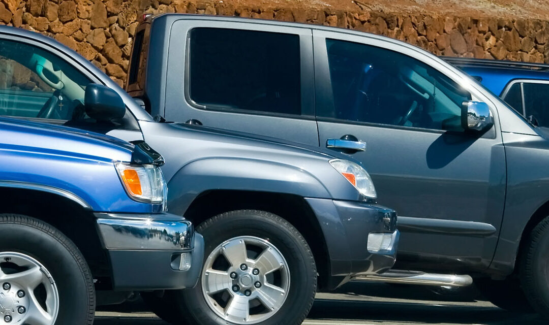 parked trucks and suvs