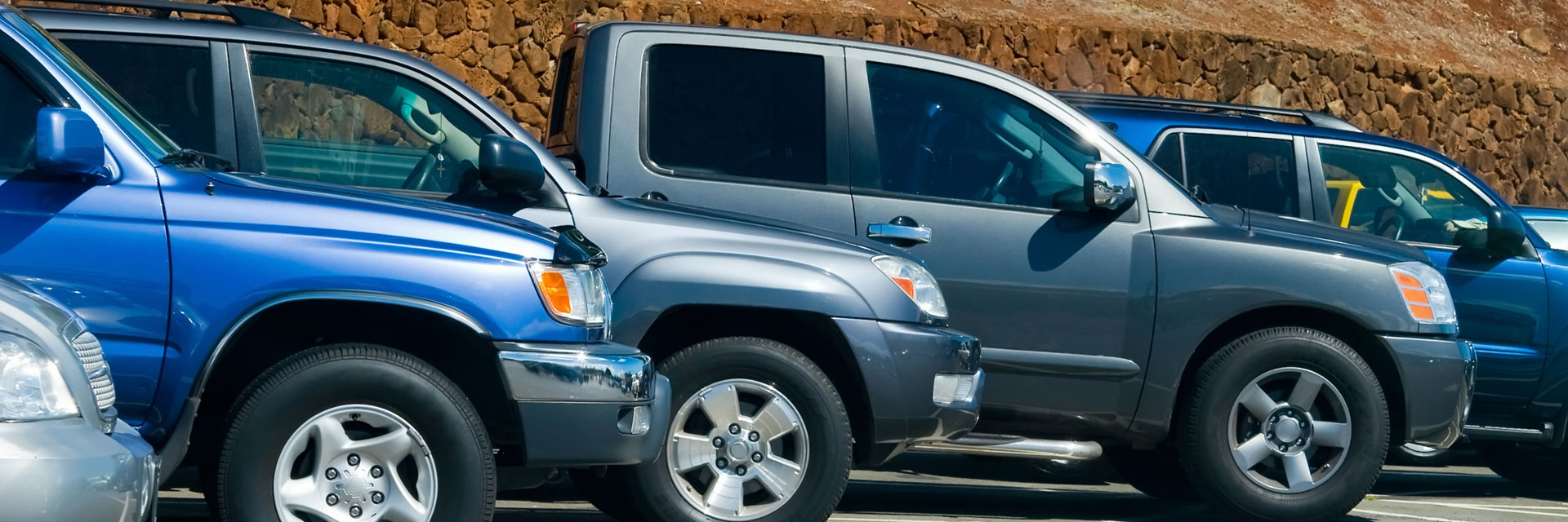 parked trucks and suvs